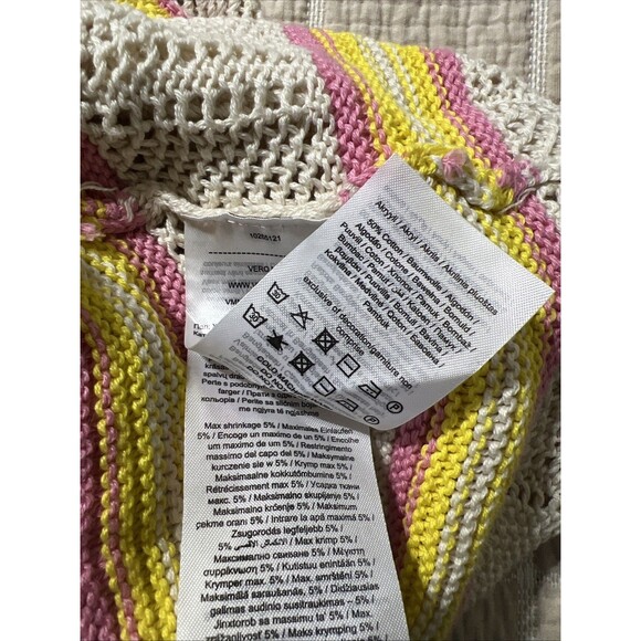 Vero Moda Mina Y2K Crochet Knit Yellow Pink Sleeveless Tank Flutter Top Boho M - Picture 6 of 7